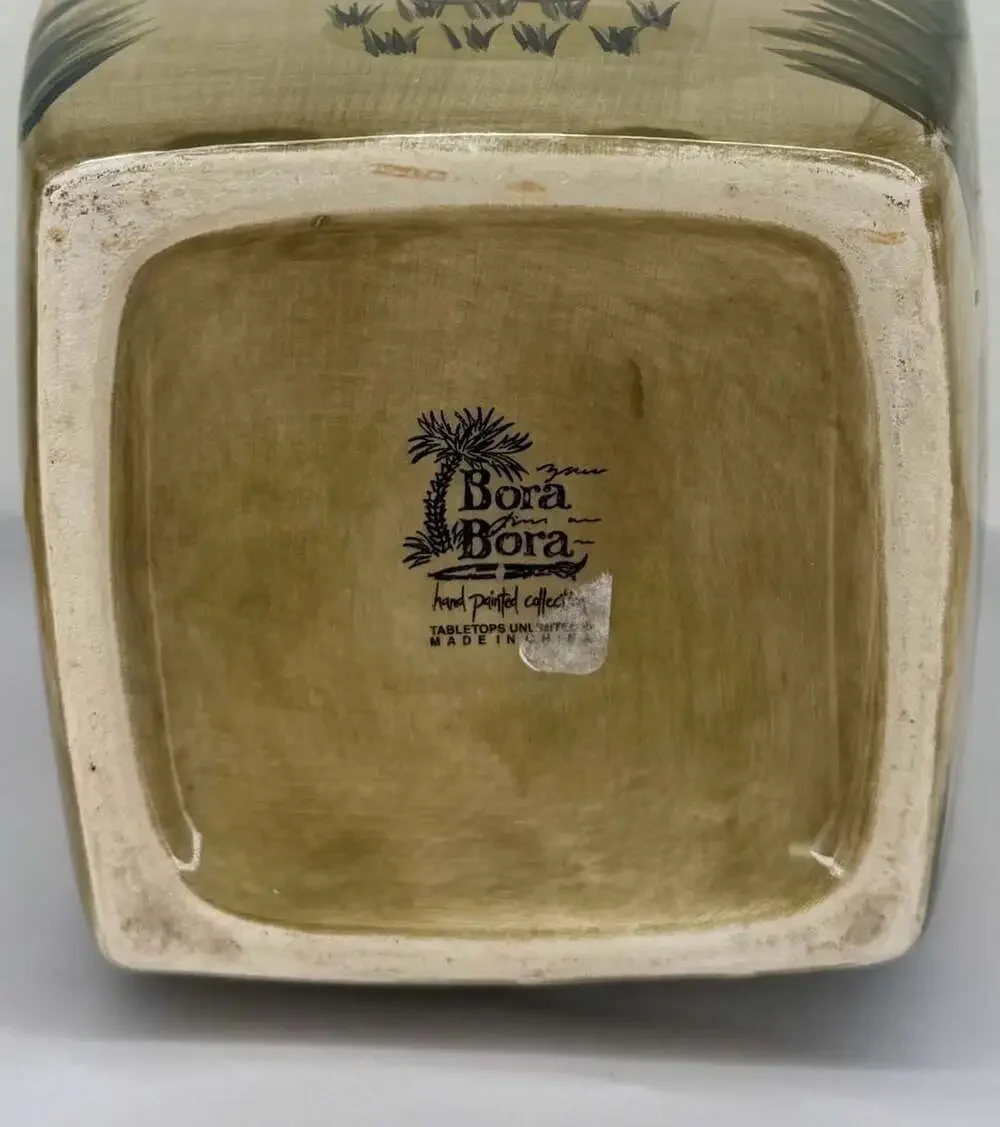 Tabletops Unlimited Bora Bora Palm Tree Ceramic Square Canister